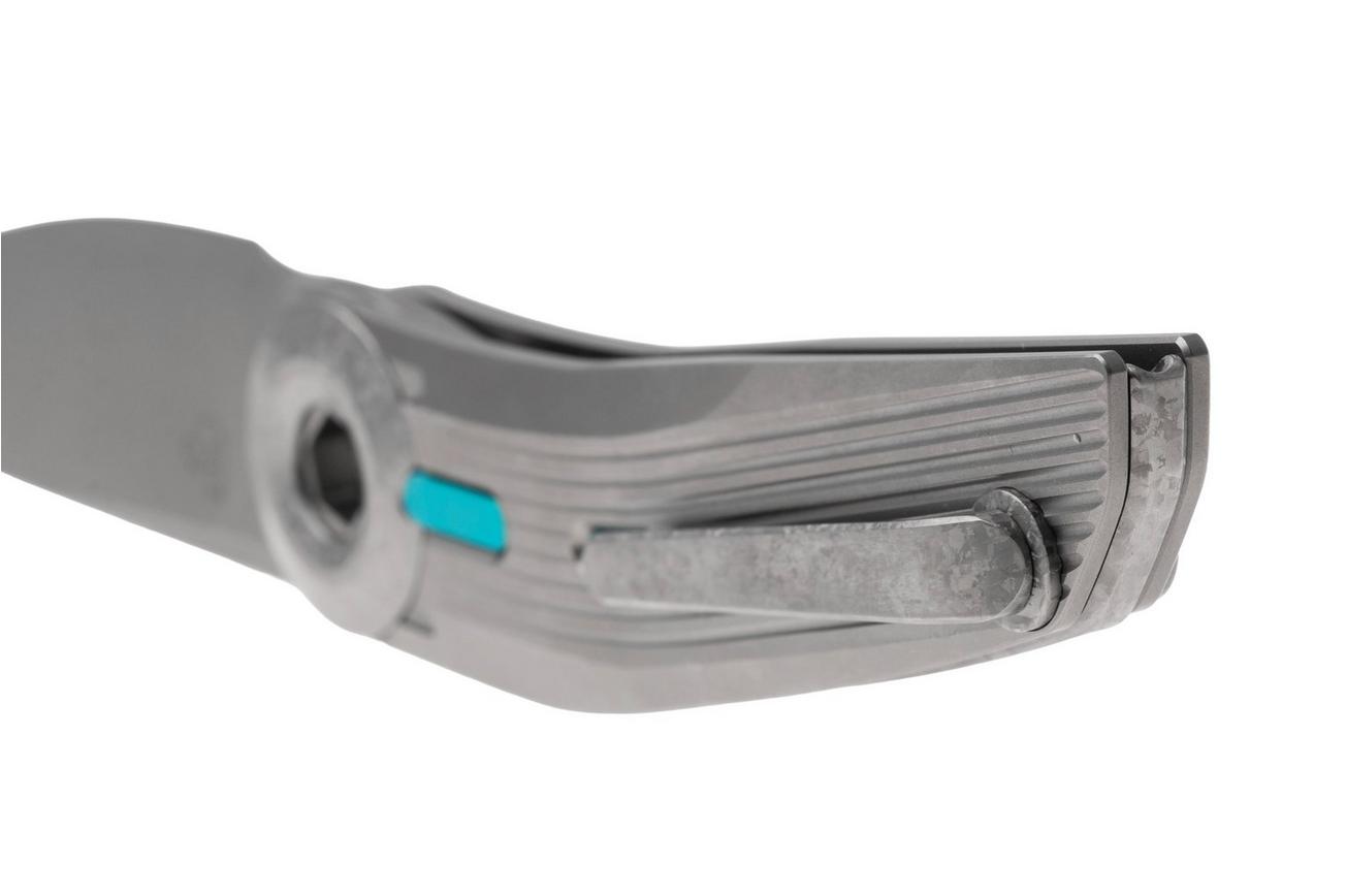 Reate VK-TRON-TI-GRY, Stonewashed M390, Bead Blasted Titanium, Crystalized Titanium Hardware zakmes, Vulpex Knives design