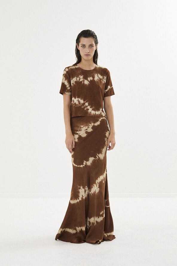 Rabens Saloner Nebula long bias skirt - Lucilla Cacao combo