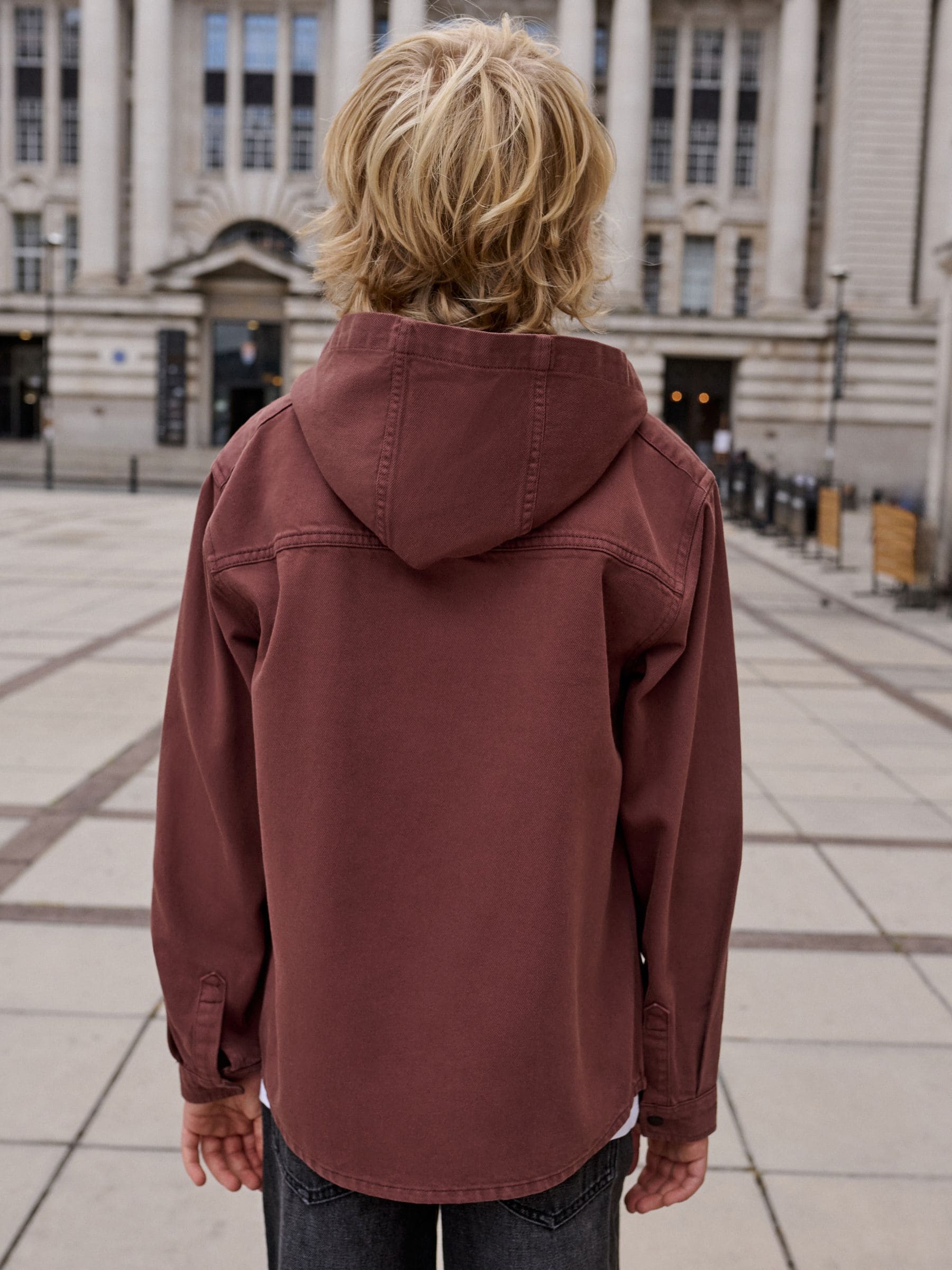 Roestbruin - Overshirt met capuchon en twill kraag (3-16jr)
