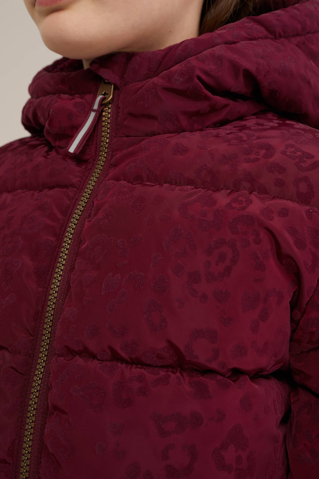 WE Fashion winterjas met dierenprint donkerrood