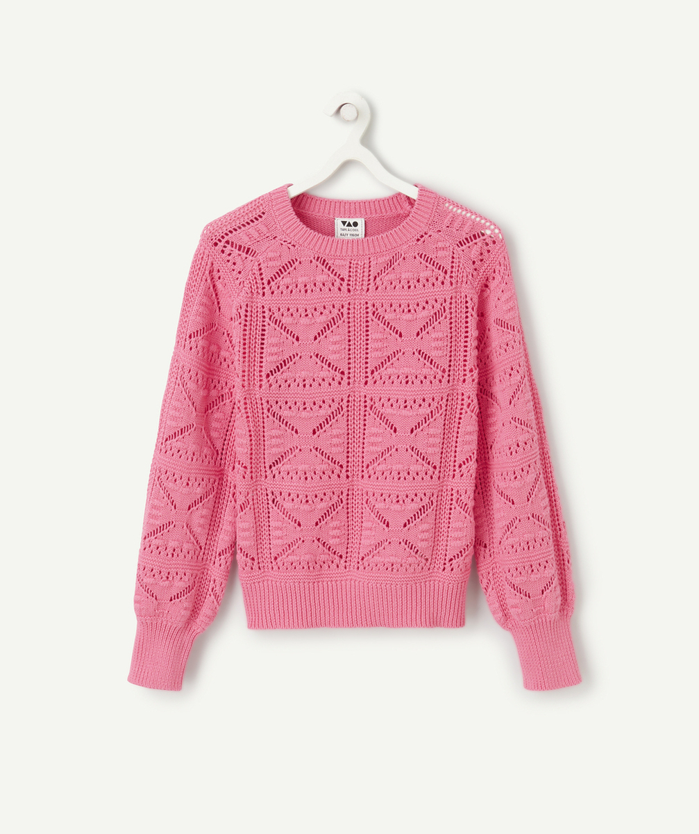 PULL EN CROCHET FILLE EN COTON BIO ROSE