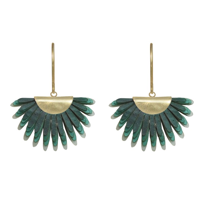 Boucles d'Oreilles Laiton Feuille en Cuir