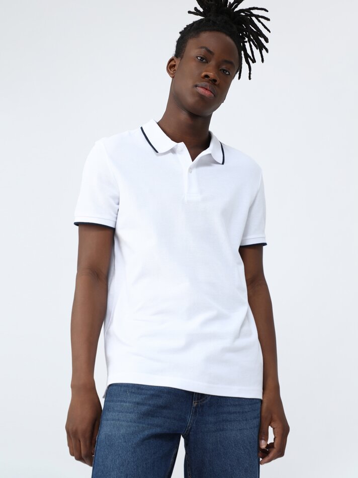 Camisa polo básica com detalhes brilhantes - Branca