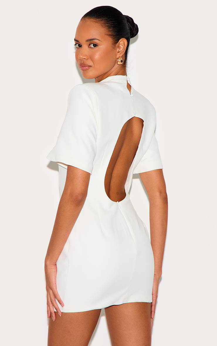 Blanc Robe Mini Cintrée Dos Nu En Tissu Tissé