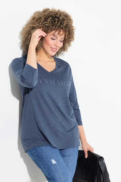 Shirt, Schriftmotiv, Classic, V-Ausschnitt, 3/4-Arm