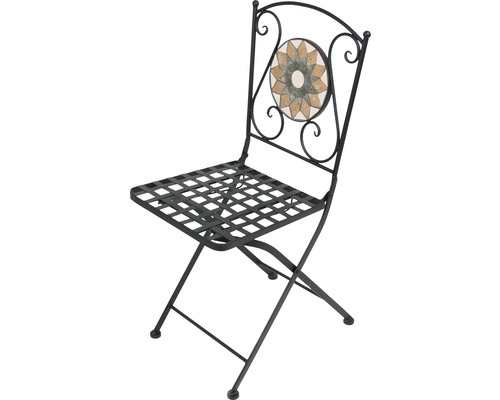 Retro Garden Place klapstoel, 60 x 53 x 77 cm, opvouwbaar metaal met mozaïekdecor, antraciet