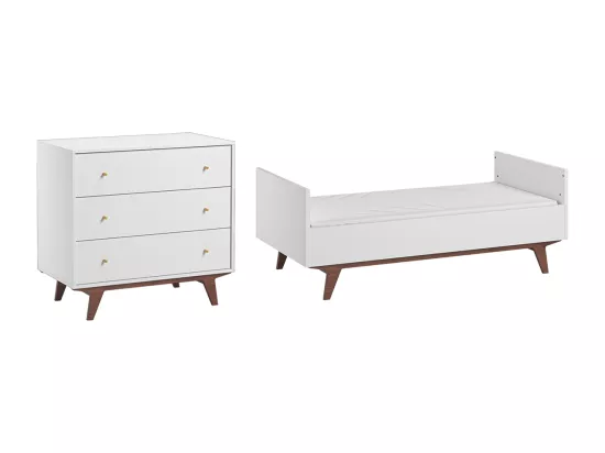 Lit évolutif 70x140 et commode 3 tiroirs Mid - Blanc et bois