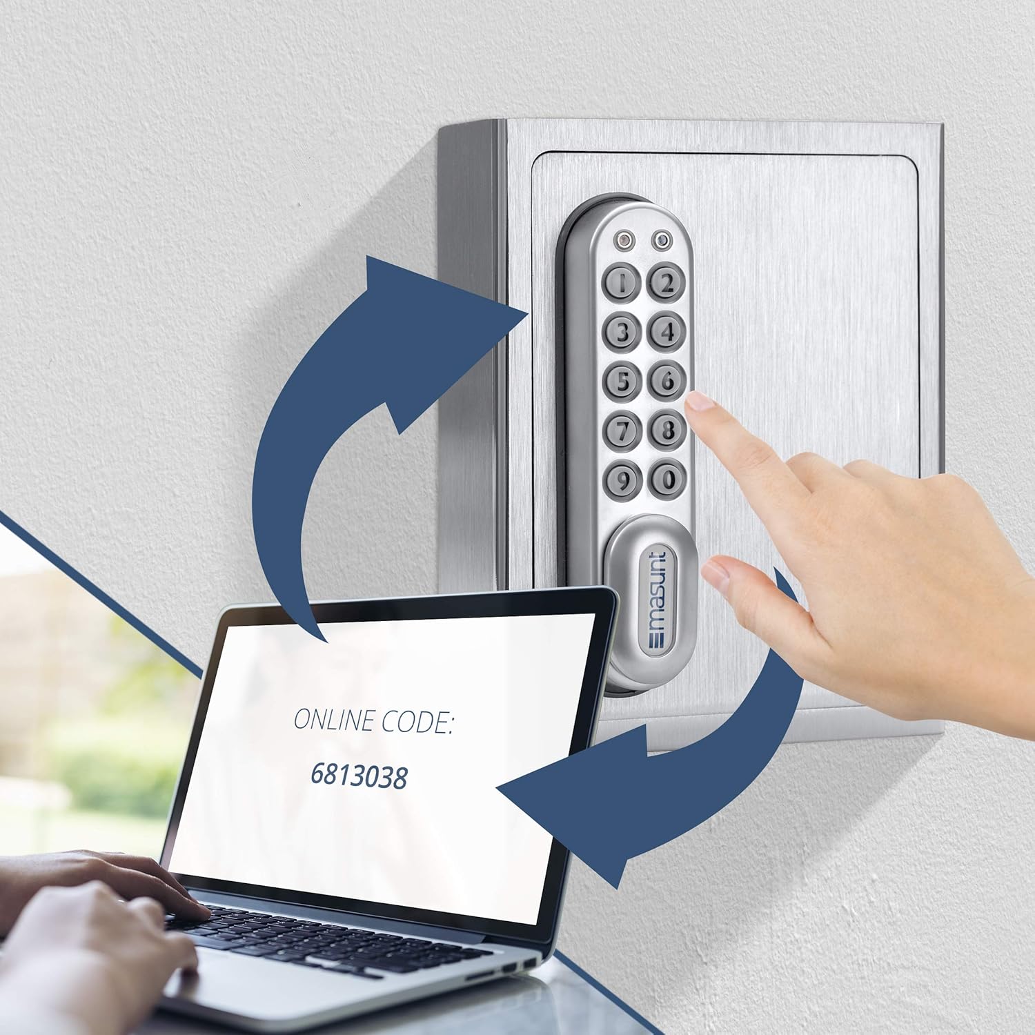 masunt Schlüsselsafe 1120 E Code | innovative Online-Codevergabe aus der Ferne | elektronischer Schlüsseltresor aus massivem V2A Edelstahl | Aufbruch-sicher | wetterfest | Silber