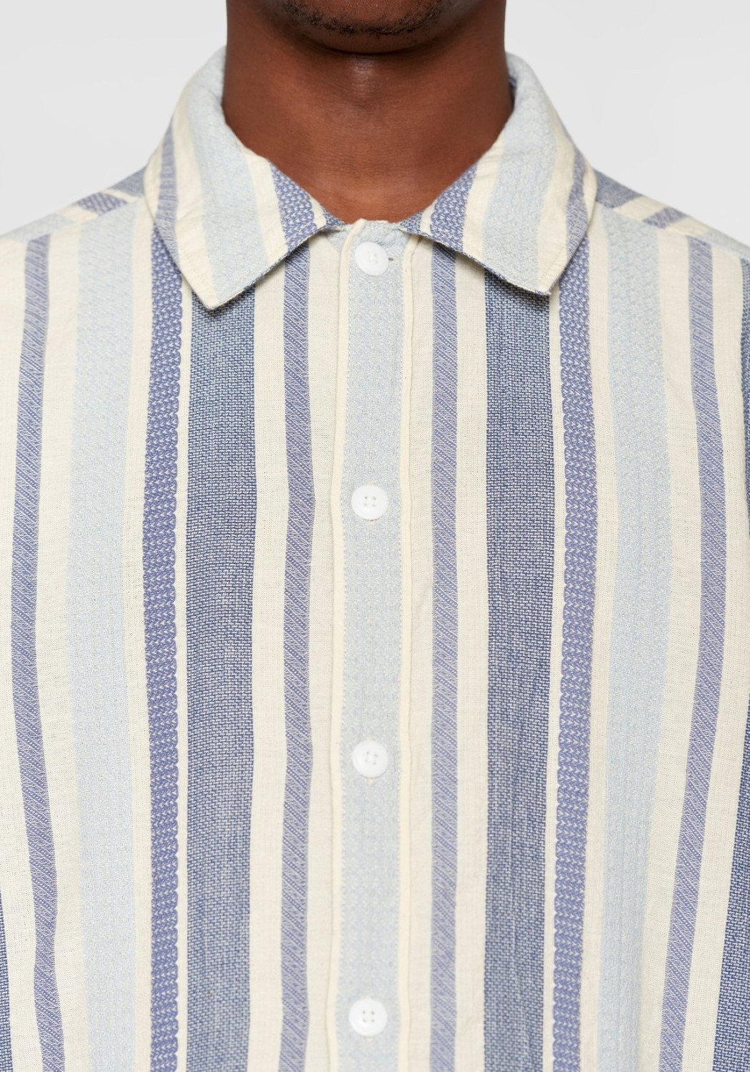 Knowledge Cotton Apparel Hemd Loose Jacquard Woven Striped Shirt Blue Stripe