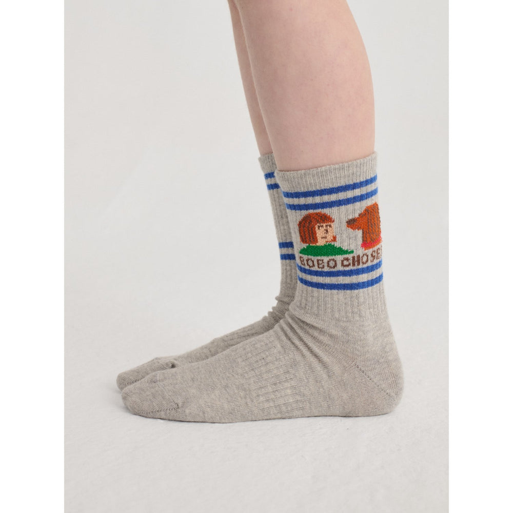 Køb Bobo Choses Heather Grey Friends In A Pickle Kort Strømper