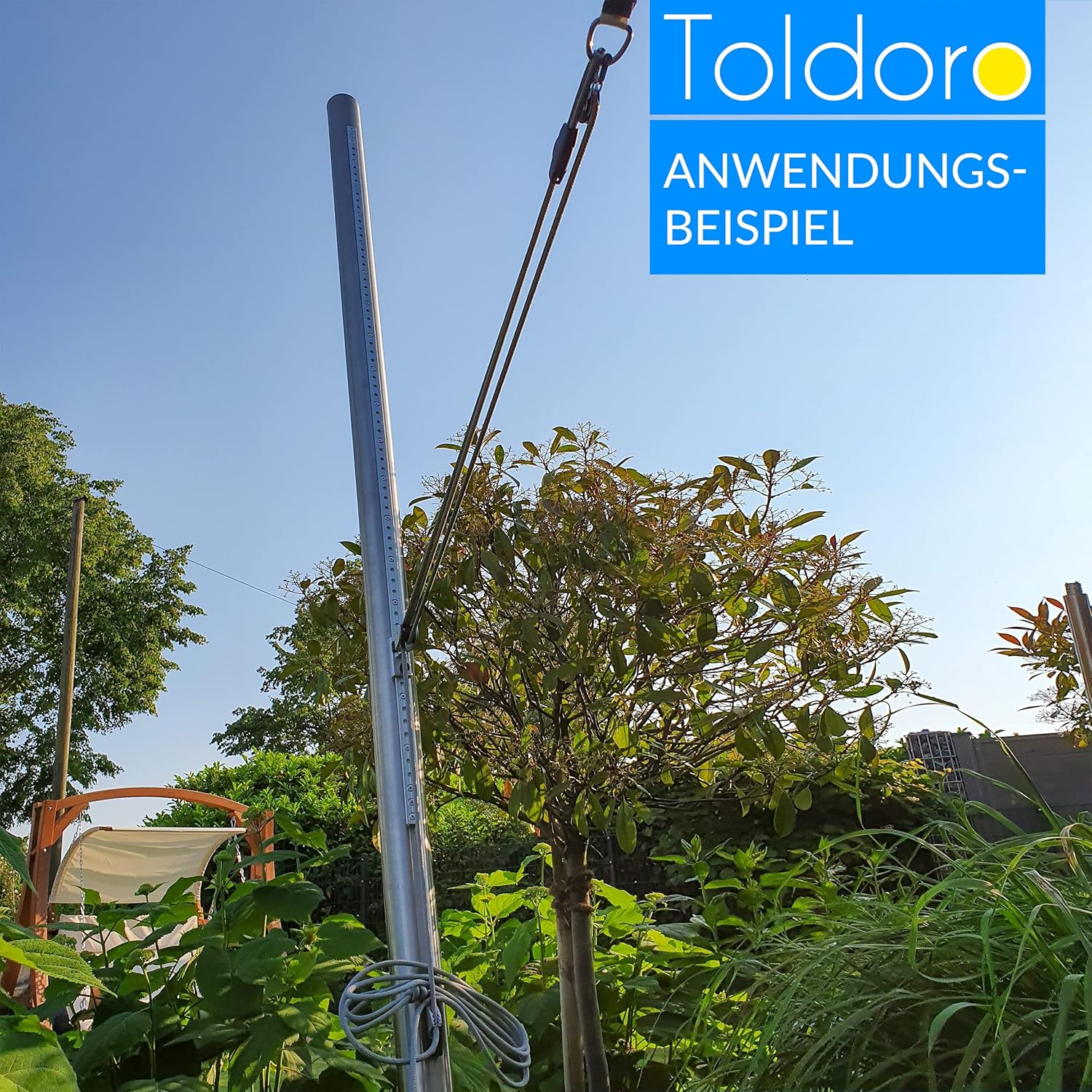 Toldoro® Höheneinstellung Set für Sonnensegel für Masten, Stangen und Holzpfosten/Sonnensegel Flaschenzug rostfrei & langlebig