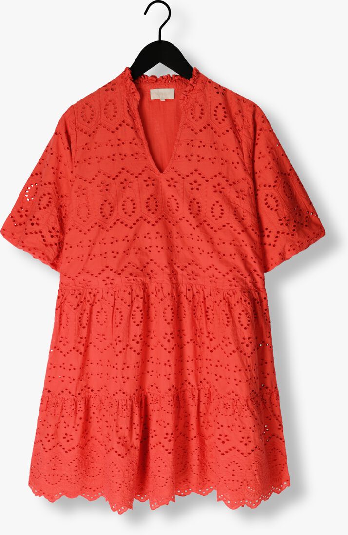 NOTRE-V koraal notre-v mini jurk nv-donna dress broderie anglaise dress