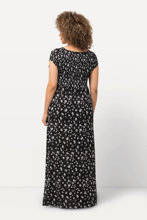 Smok-Kleid, Tupfen, A-Linie, Carree-Ausschnitt, Halbarm