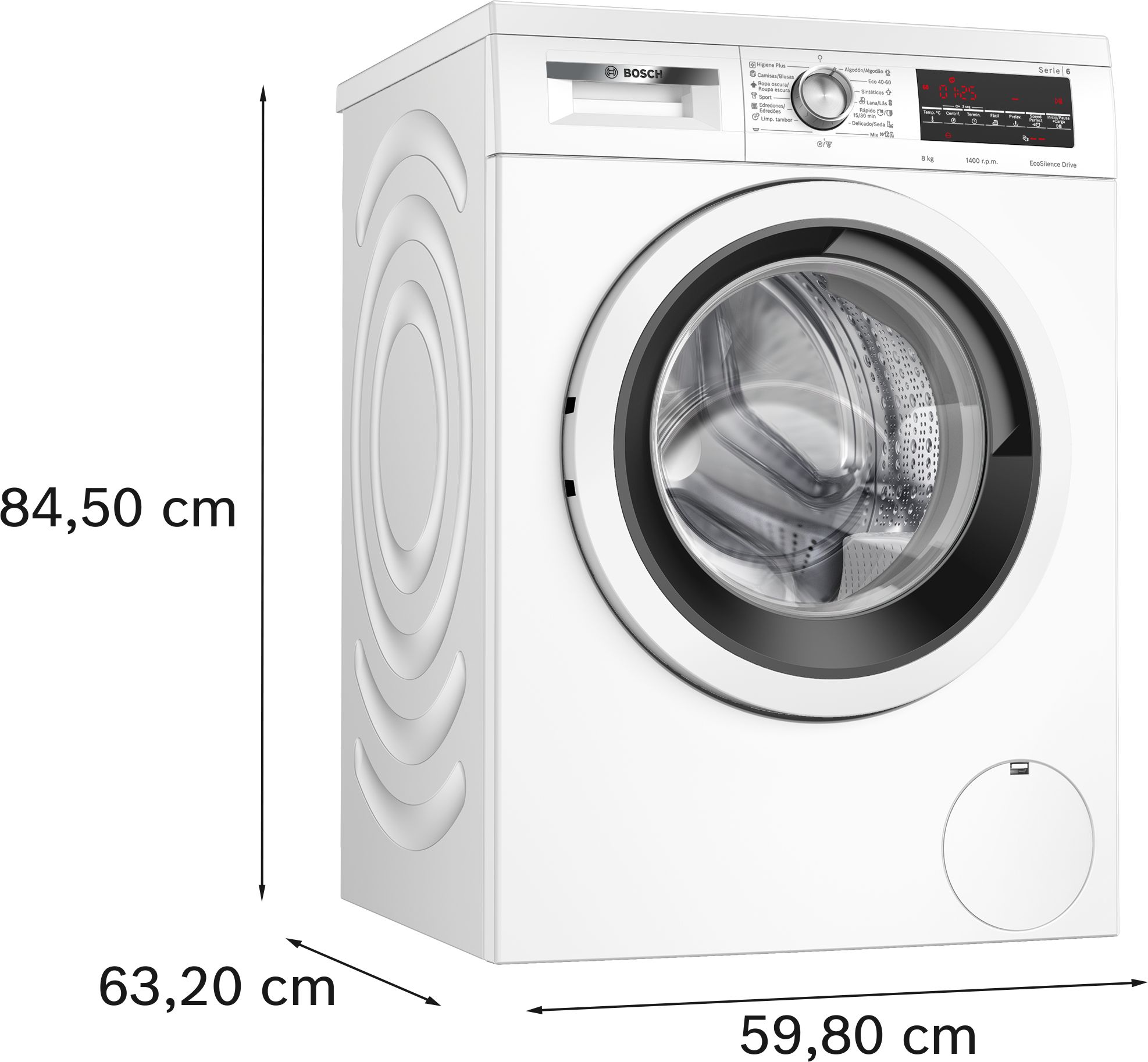 Máquina de lavar roupa de carregamento frontal Série 6, 8 kg, 1400 rpm, WUU28T63ES
