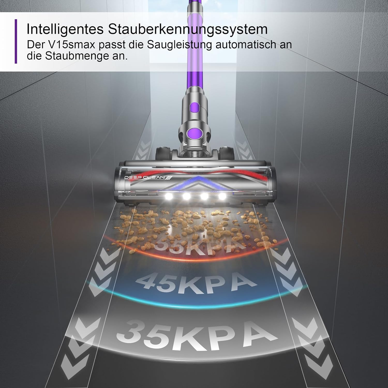 Vistefly V15s Max Akku Staubsauger Kabellos 55000Pa 75 Minuten, 580W Kabelloser AkkuStaubsauger mit Touchscreen 8 in 1 Staub Automatisch Erkennen für Tierhaare Hartböden Teppich