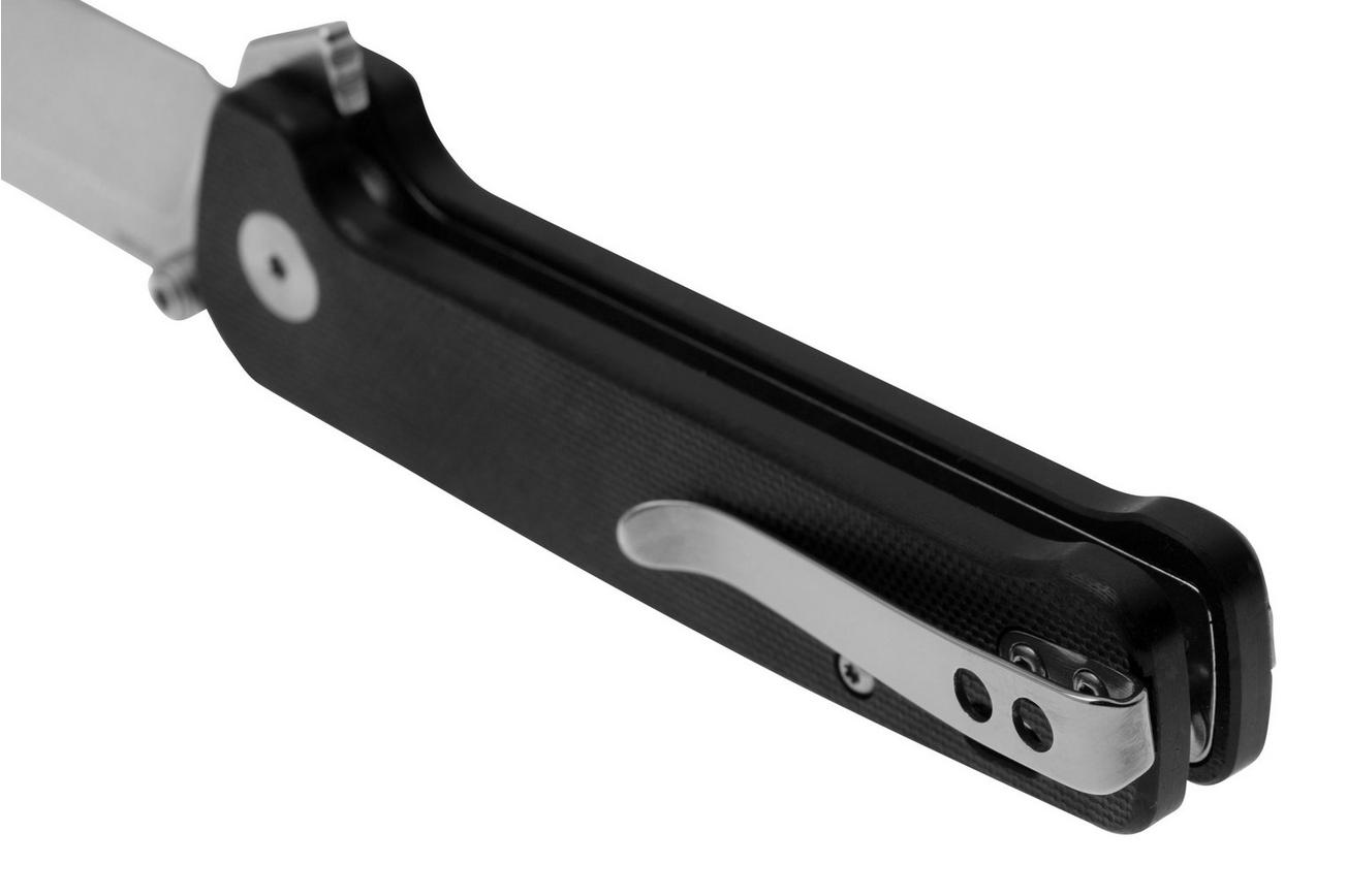 QSP Knife Penguin Button Lock QS130BL-A1, Satin, Black G10, zakmes