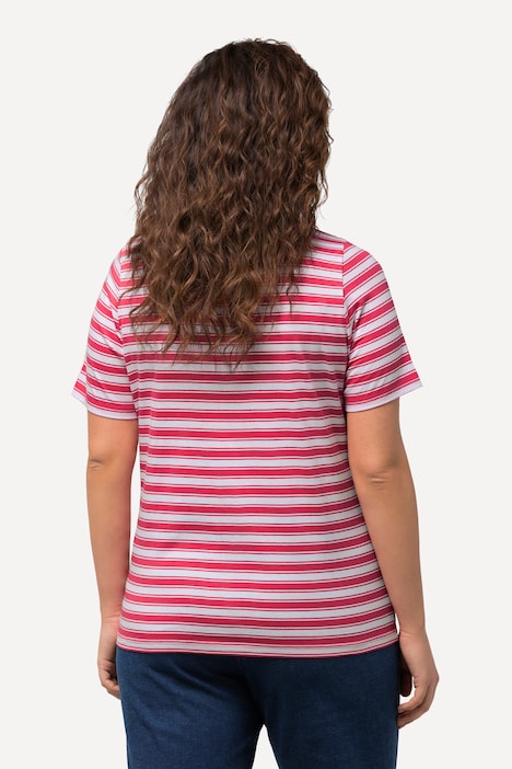 T-Shirt, Ringel, Metallic-Tiermotiv, V-Ausschnitt, Halbarm