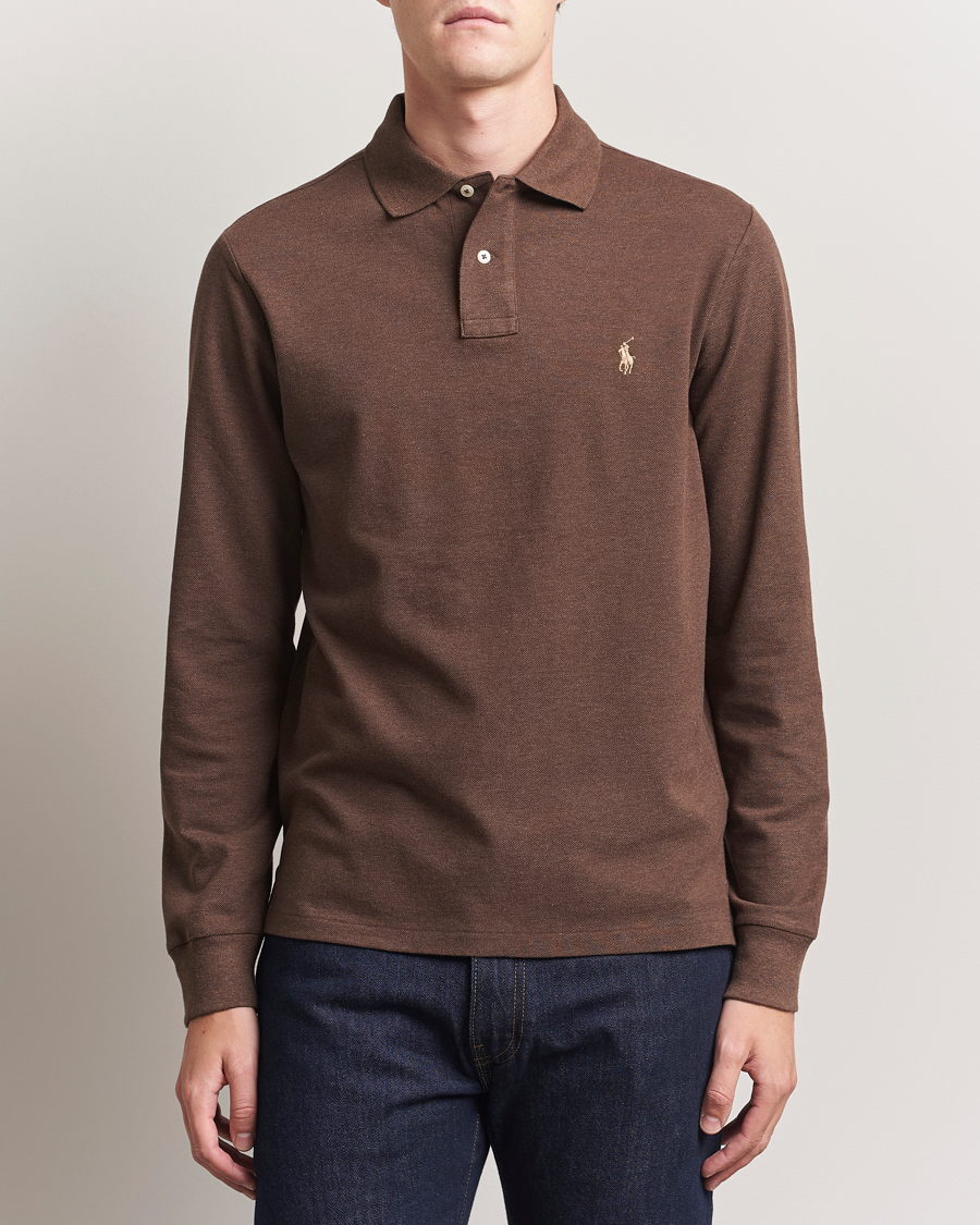Polo Ralph Lauren Custom Slim Fit Long Sleeve Polo Nutmeg Brown Heather