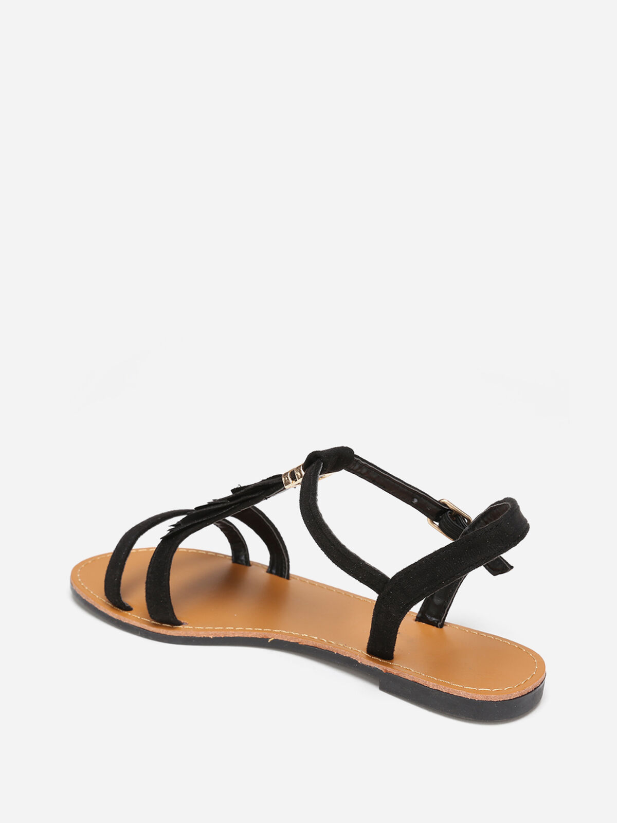 Sandales en suédine avec franges- Noir