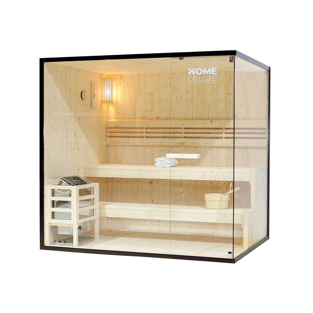Home Deluxe - Traditionele Sauna - Shadow XL - 200 x 150 x 190 cm - voor 5 personen - hoogwaardig sparrenhout, incl. saunakachel, saunatoebehoren | Stoomsauna, opgietsauna, Finse sauna, biosauna