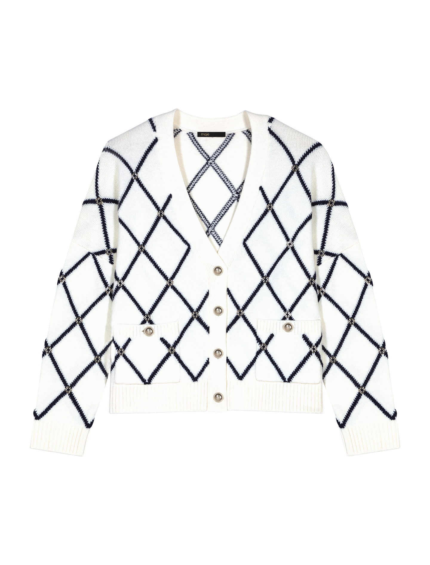 Gilet droit col V à imprimé | Beige