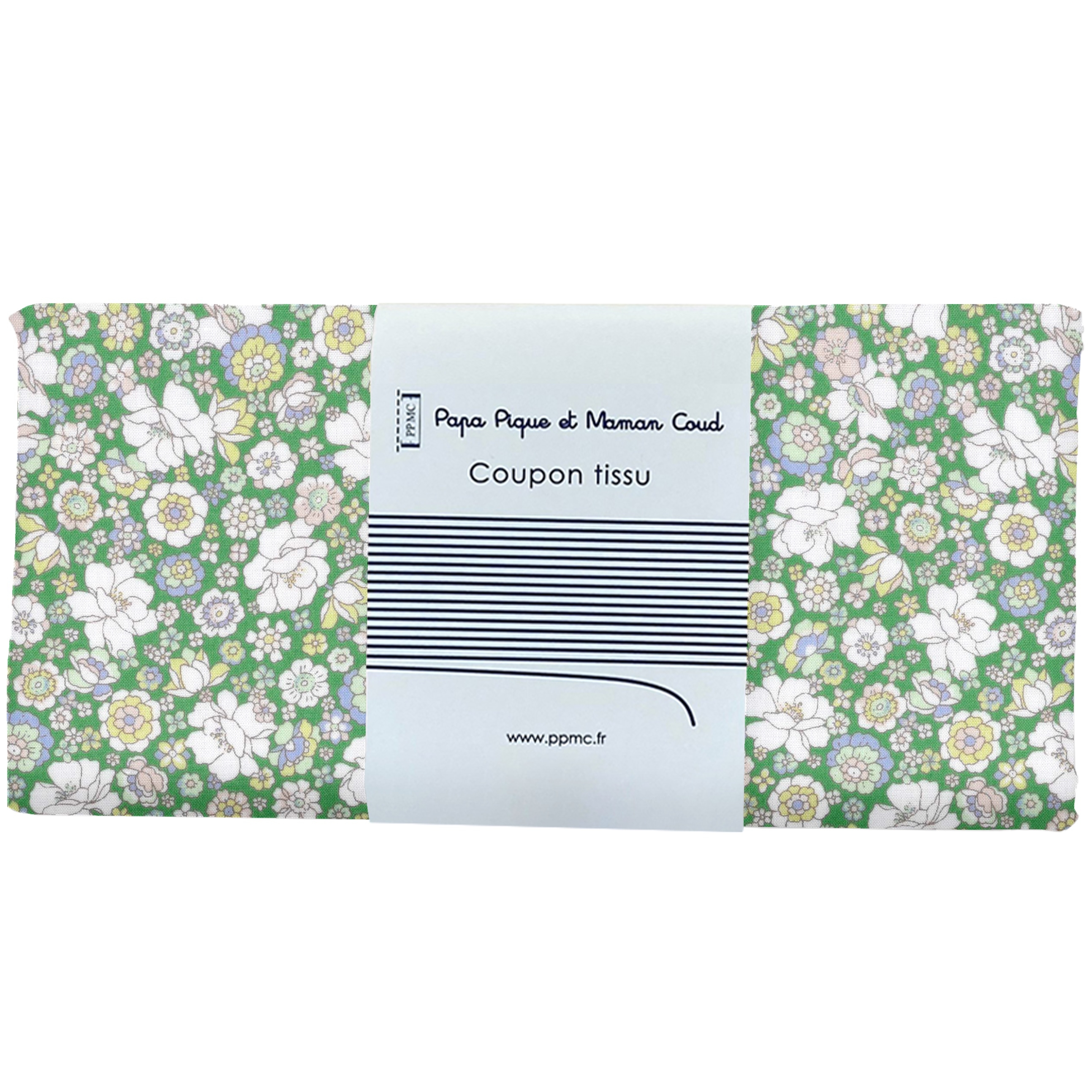 Coupon Tissu 50 Cm Ex2339 Mini Fleuri Vert Blanc