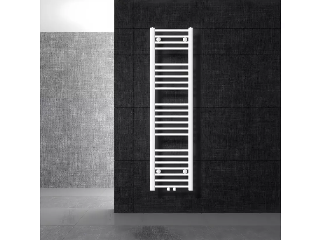 Radiateur sèche-serviette salle de bain droite blanc connexion central 30x140 cm