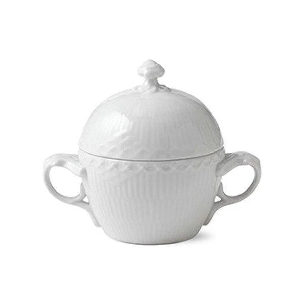 Royal Copenhagen  Hvid riflet Halvblonde sukkerskål m/ låg - 20 cl.
