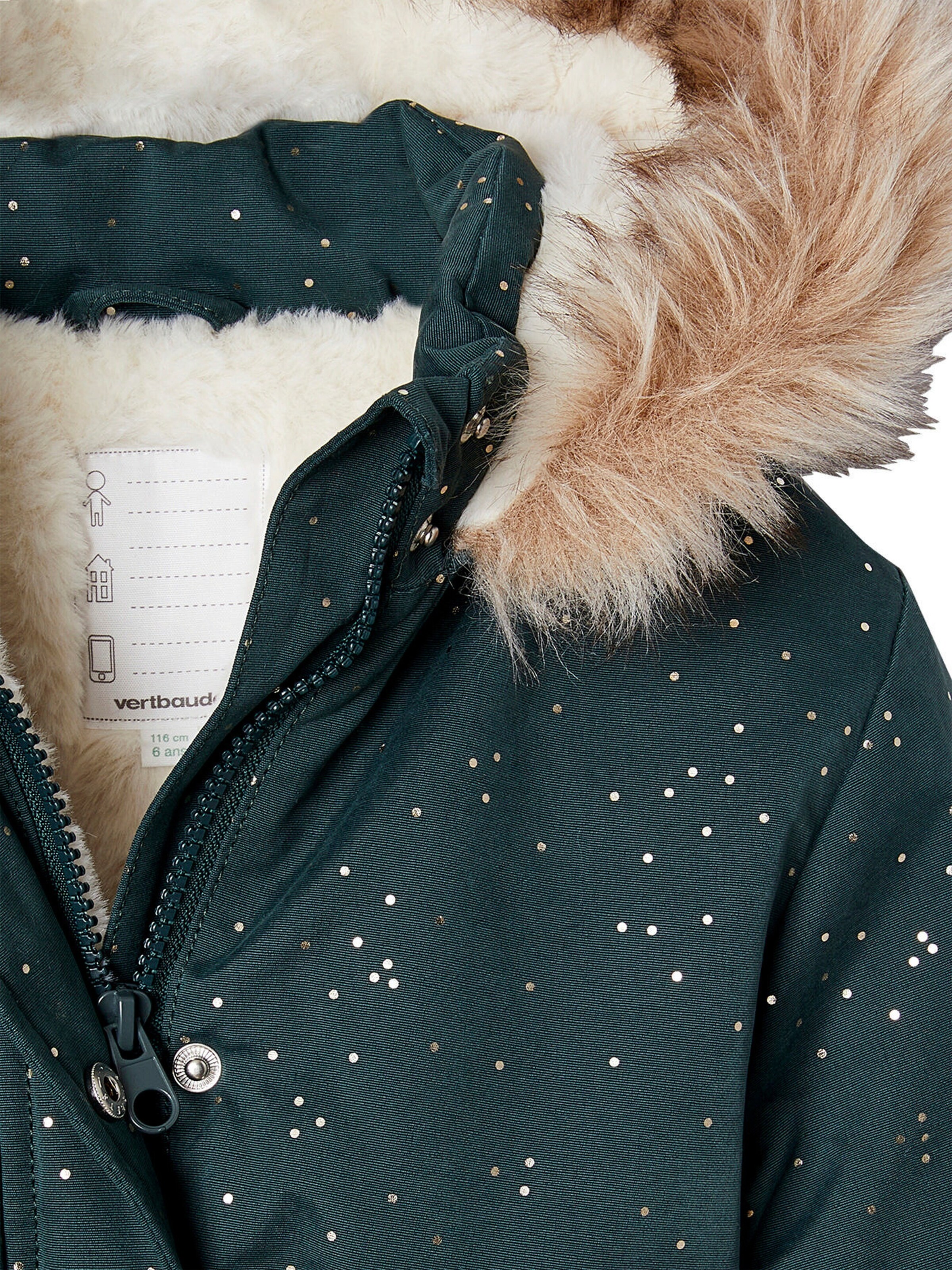 Vertbaudet Warme Mädchen Winterjacke mit Glitzer und Webpelz, Recycling-Wattierung smaragdgrün