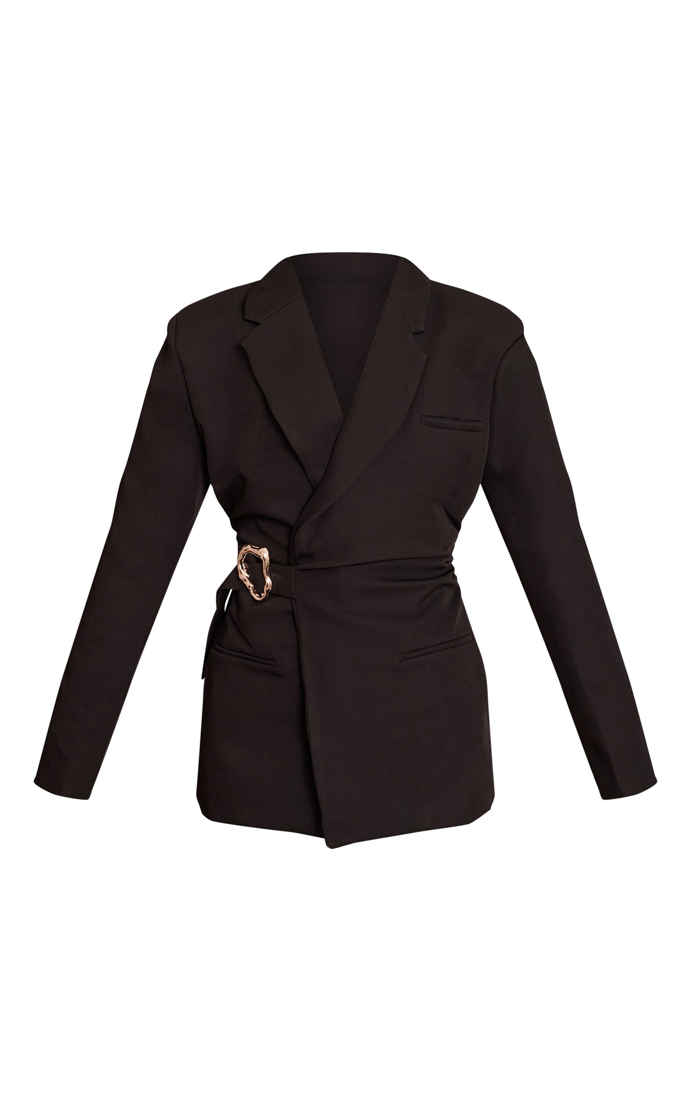 Noir Blazer À Ceinture Avec Détails Ornementaux