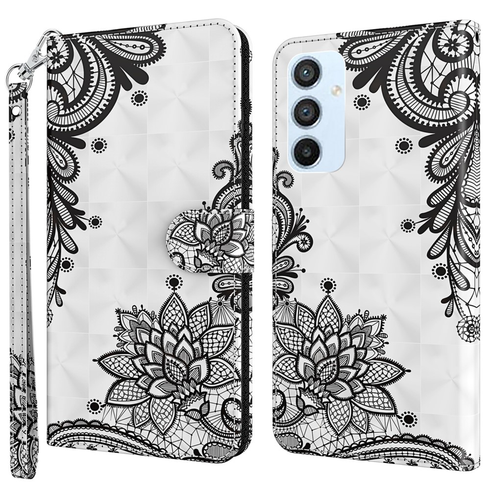 Samsung Galaxy A54 5G Leder Tasche mit Kartenfach   Handschlaufe - Blumen Mandala (Weiss)