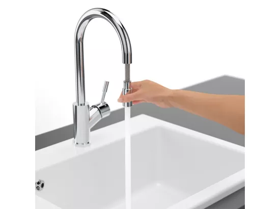 Robinet cuisine VILLEROY ET BOCH Umbrella flex acier massif poli
