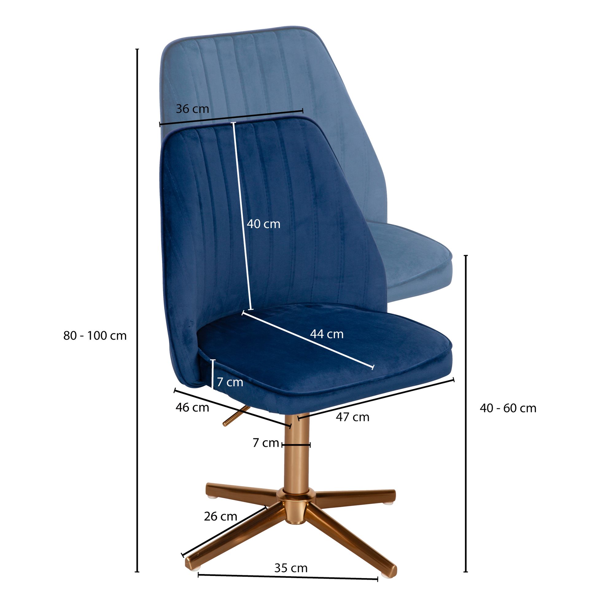 KADIMA DESIGN Samt Drehstuhl TANARO: Höhenverstellbar, 360° drehbar, Samtbezug, Eisenuntergestell, 120 kg Belastung.