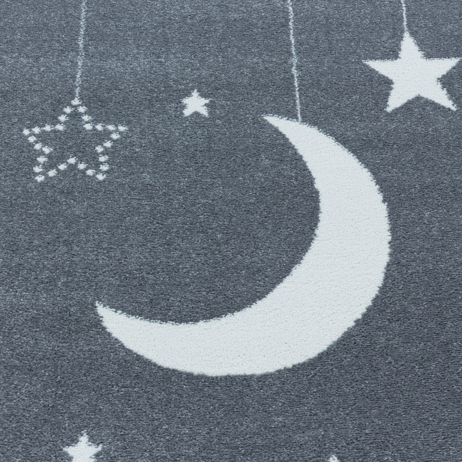 Kinderteppich Kurzflor, Mond- und Sternenmuster, Runder Teppich, Pastellfarben