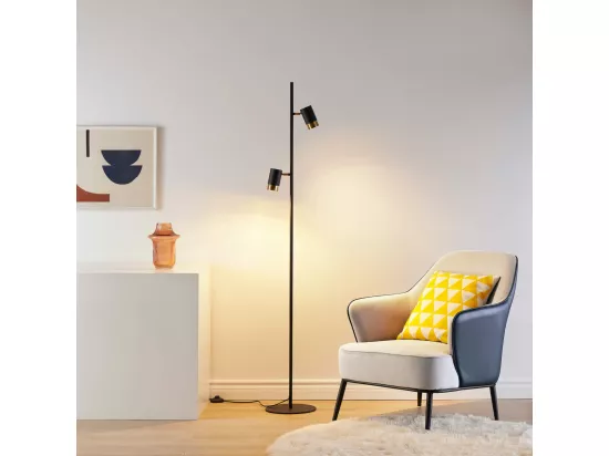Lampadaire design noir double spots orientables - Elya