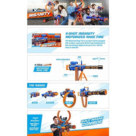 X-Shot Insanity motoriseret Rage Fire blaster med 72 pile