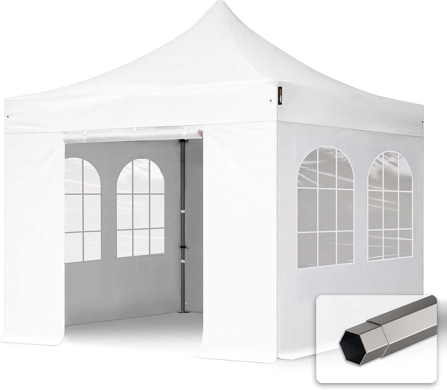 TOOLPORT Faltzelt Partyzelt 3x3m - mit 4 Seitenteilen Premium Dach Faltpavillon Pavillon weiß
