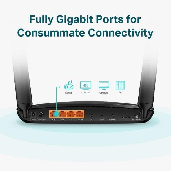 TP-LINK 4G+ LTE Router Archer MR600 802.11ac, 300+867 Mbit/s, 10/100/1000 Mbit/s, Ethernet LAN (RJ-45) porte 3, 4G, Antenne type 2xAftagelig, LTE kat 6