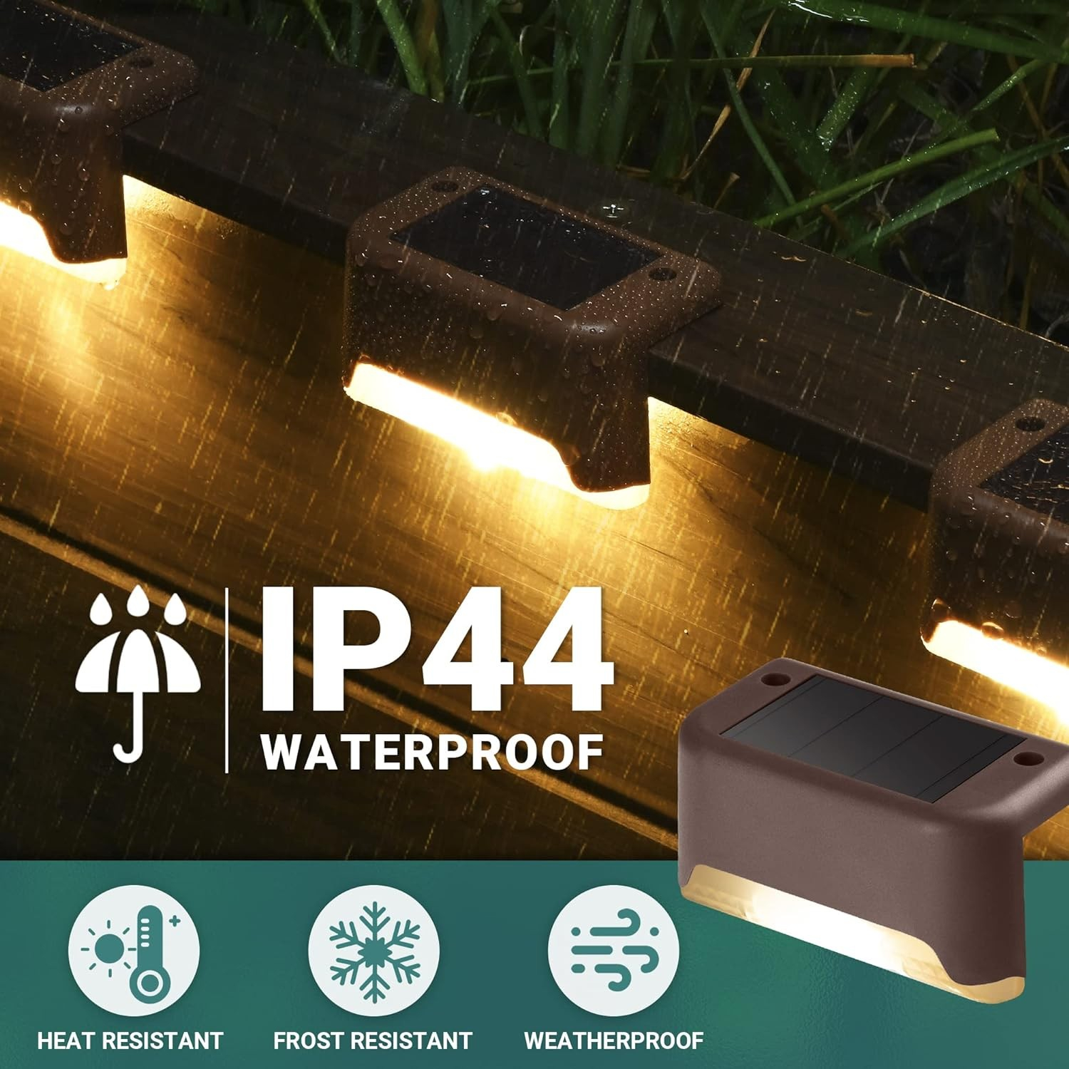 (4er Set) 7.5x4.5x4cm Solar Outdoor Lampe LED Leuchte für Treppen / Geländer / Zaun Spritzwasserfest (IP44) - Braun