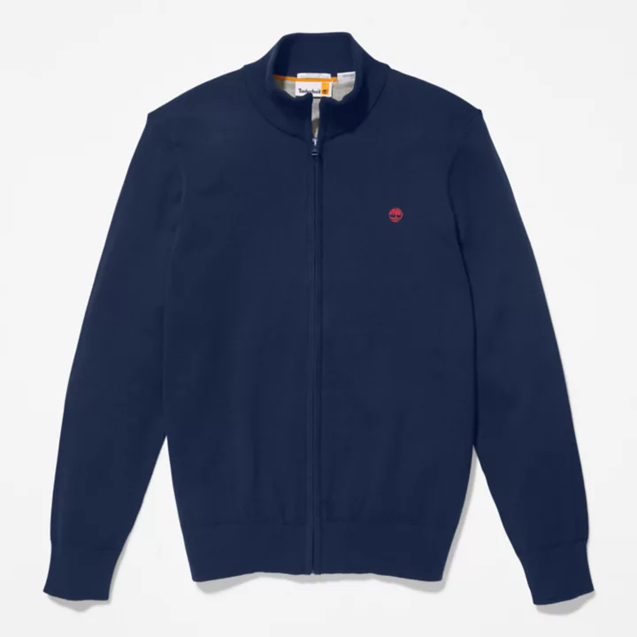 Suéter masculino Williams River de algodão com zíper frontal na cor azul marinho.