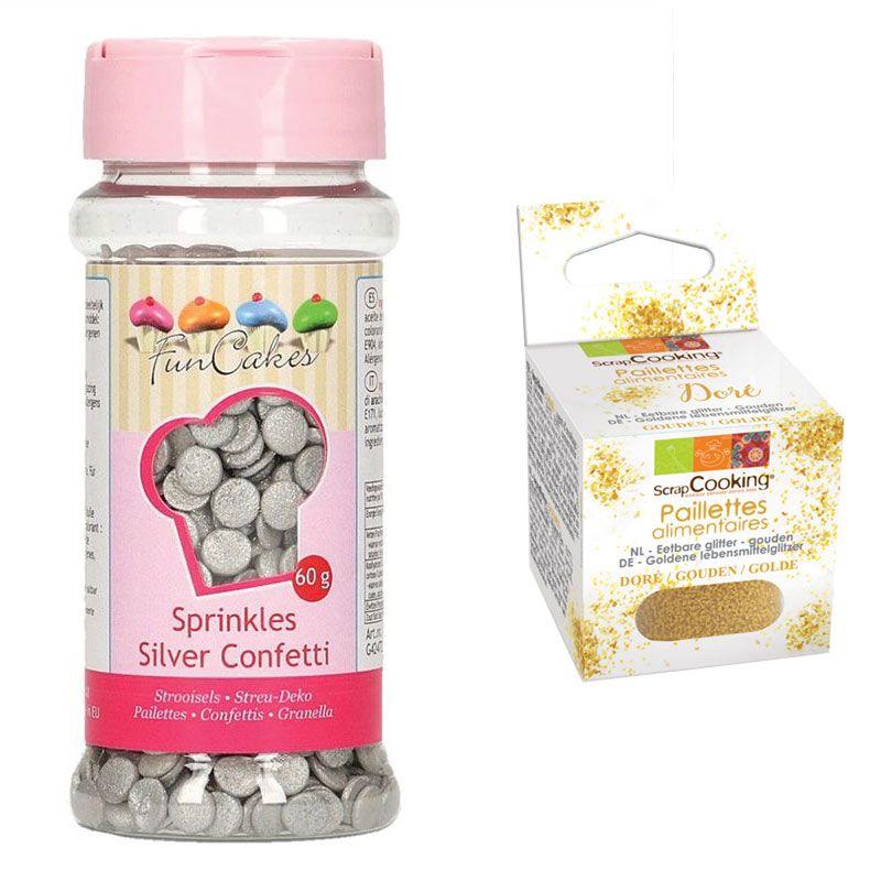 Décors sucrés confettis argentés + paillettes dorées Youdoit