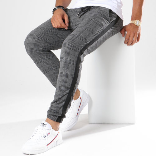Pantalon Jogging Slim Fit A Carreaux Avec Bandes 1332 Gris Anthracite