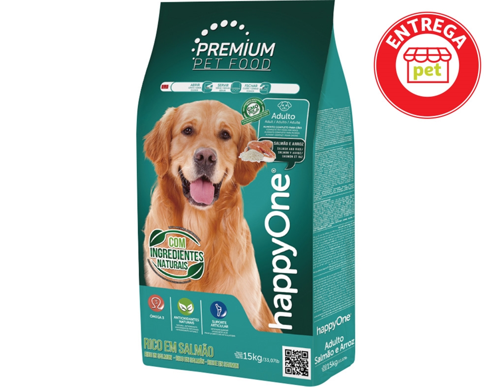 RAÇÃO PARA CÃO HAPPYONE PREMIUM SALMÃO E ARROZ 15KG