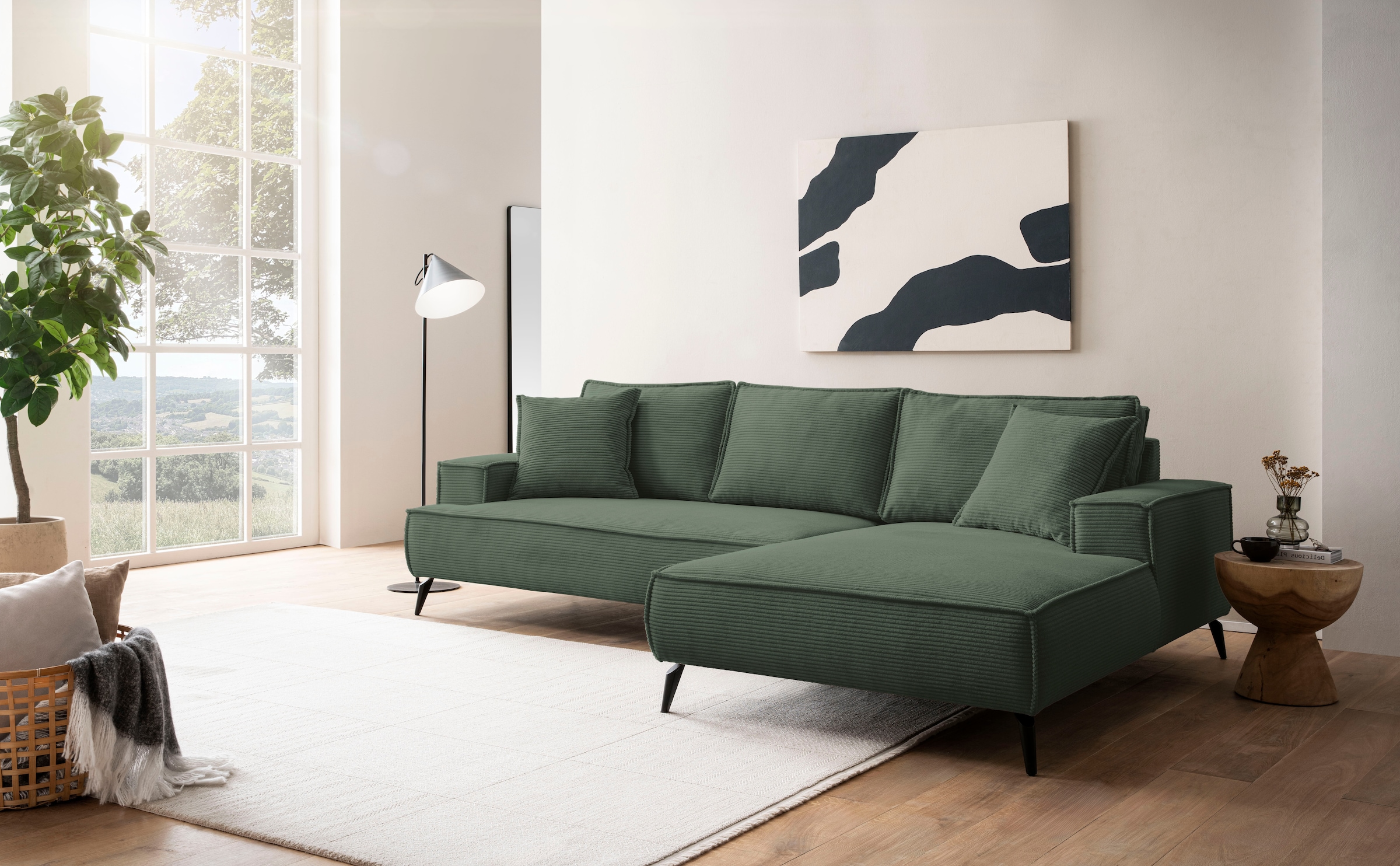 Home affaire Ecksofa »TVINNU, L-Form, 275cm, in Cord und Leinenoptik« wahlweise Recamiere rechts/links, schwarze Füsse, bequemer Sitzkomfort
