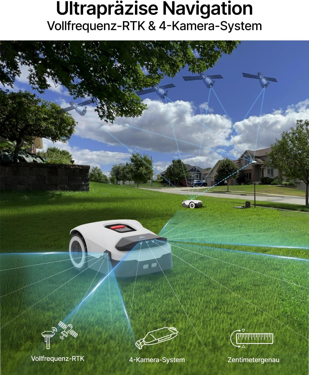 ANTHBOT Genie 1000 Mähroboter mit Einfacher Garage, Ohne Begrenzungskabel, RTK & 4-Kamera-Vision, KI-Hinderniserkennung, Präzise Navigation, Smarte App-Steuerung, Max. 2000 m²