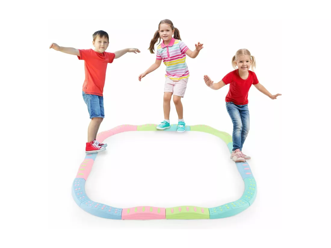20 Pièces Poutre d'Équilibre Empilable Enfants avec Patin Antidérapant, Tremplins d'Équilibre avec Connexion Ferme Amovible, Charge 80kg pour 4 Enfants de 3 Ans+ (Vert Macaron)