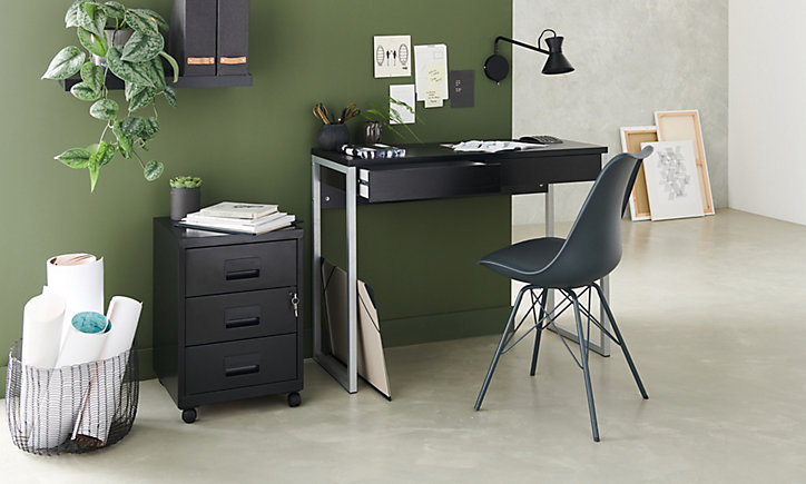 Caisson de bureau en métal 3 tiroirs avec roulettes Snor noir H. 57 cm x L. 40 cm