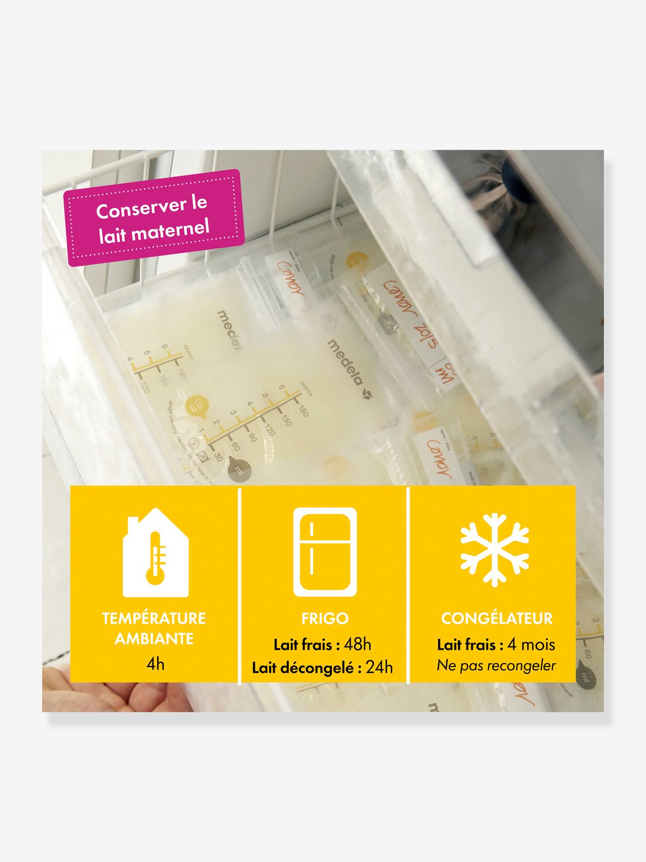Caixa com 25 sacos para armazenamento de leite materno Medela Pump & Save, incolores.