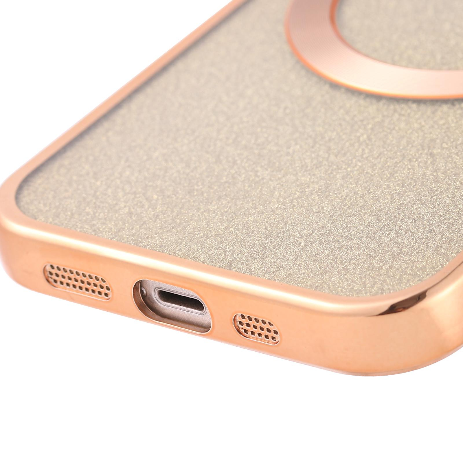 iPhone 13 MagSafe Gummi Case Hülle mit Acryl Kameraglasschutz im Glitzer Design - Gold / Transparent