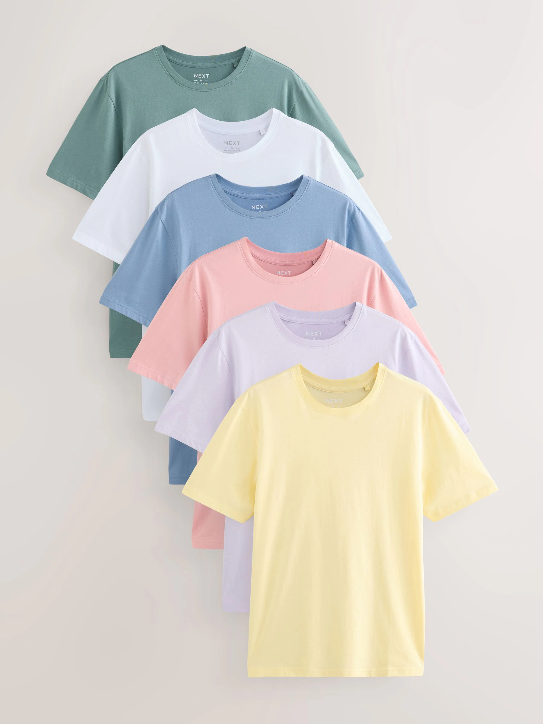 Pastelkleuren wit/blauw/groen/roze/geel/lila paars - Normale Pasvorm - Essential katoenen T-shirts verpakking van 6